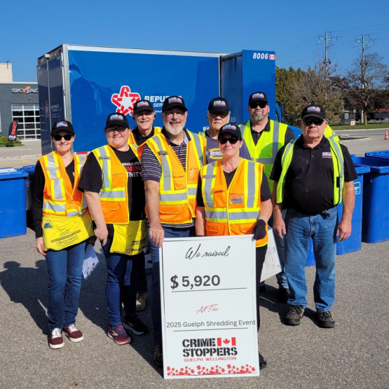 Workers at the Crime Stoppers Guelph Wellington Shredding Event at Skyjack’s P2 plant.