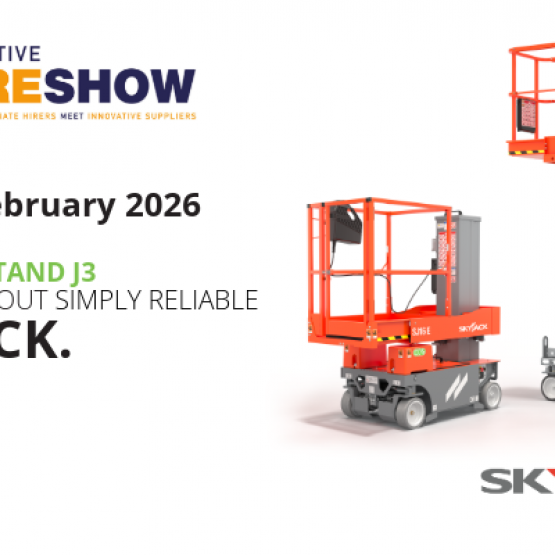 Graphic showcasing Skyjack machines at the Executive Hire Show.