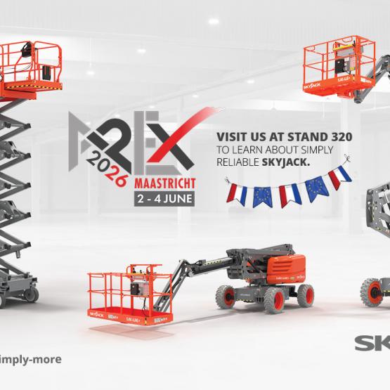 Graphic highlighting Skyjack machines at the APEX tradeshow.
