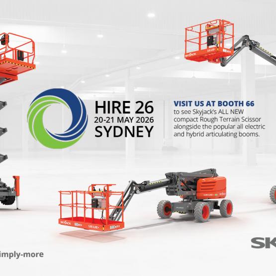 Graphic promoting Skyjack machines at the HIRE26 tradeshow.