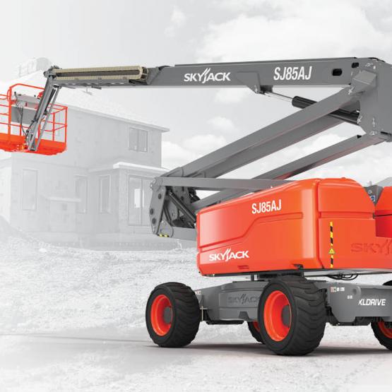 SJ85 AJ articulating boom in action on a jobsite.