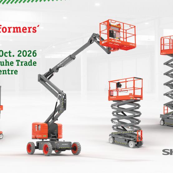 Graphic highlighting Skyjack machines being showcased at Platformers' Days.